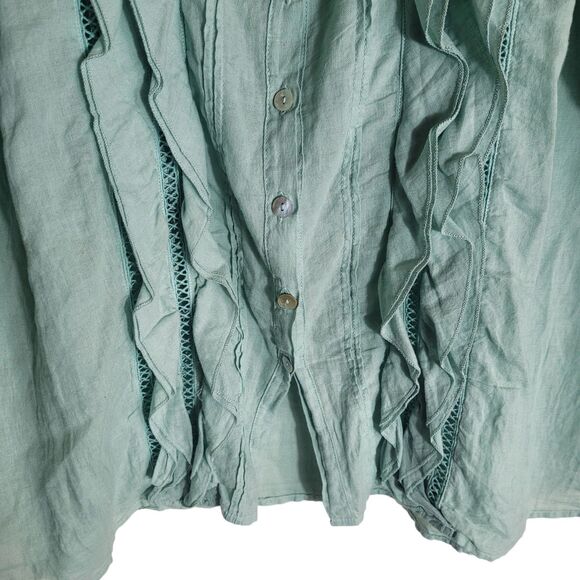 JP and Mattie Button Up Peasant Blouse Women's Small S Green Ruffle Boho Cotton - Picture 4 of 12